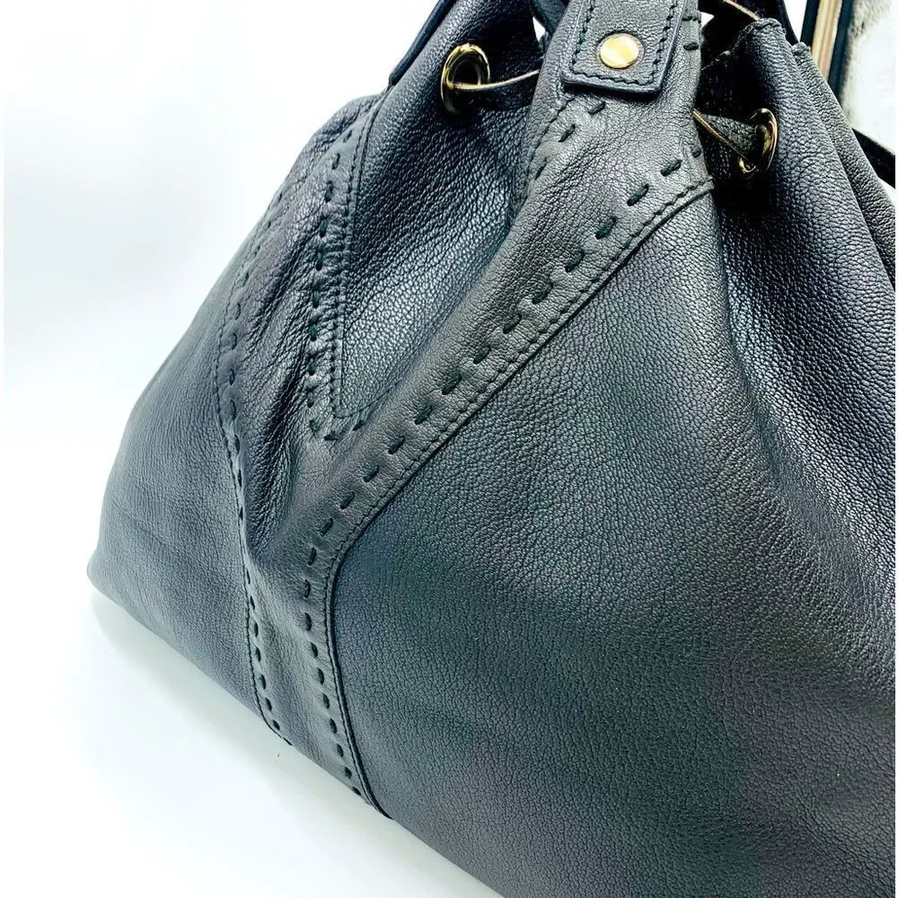 Auth YVES SAINT LAURENT Reversible 
Bronze/Black Leather Double Sac Y Tote Bag - Picture 8 of 16